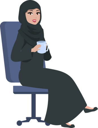 Femme d'affaires arabe prenant un café au travail  Illustration