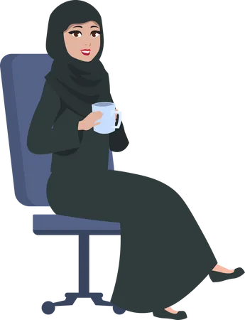 Femme d'affaires arabe prenant un café au travail  Illustration