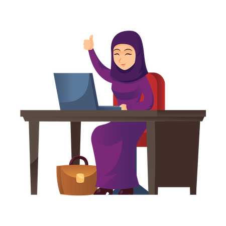 Femme d'affaires arabe travaillant au bureau  Illustration