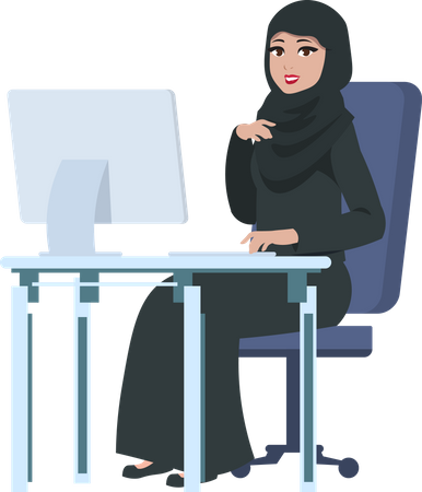 Femme d'affaires arabe travaillant sur ordinateur  Illustration