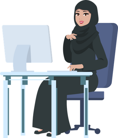 Femme d'affaires arabe travaillant sur ordinateur  Illustration