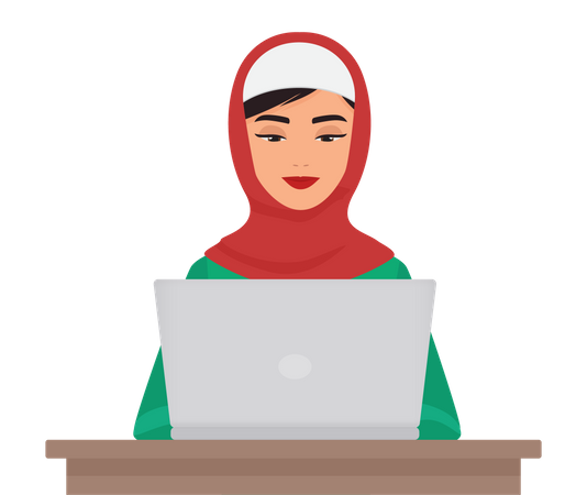 Femme d'affaires arabe travaillant sur un ordinateur portable  Illustration