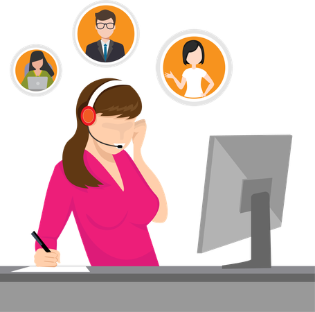Femme d'affaires asiatique travaillant au bureau dans la chambre Parler au téléphone avec des clients pour des services  Illustration