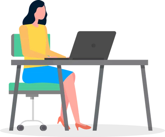 Femme d'affaires assise au bureau travaillant avec un ordinateur portable  Illustration