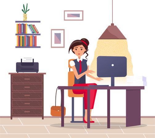 Femme d'affaires au bureau  Illustration