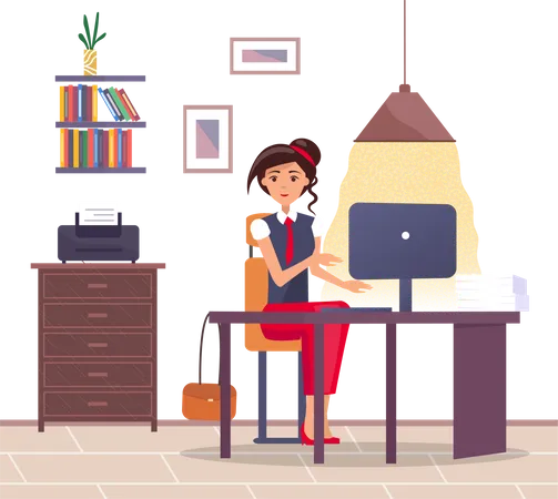 Femme d'affaires au bureau  Illustration