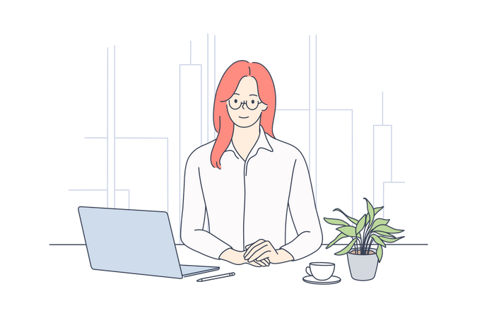 Femme d'affaires au bureau  Illustration