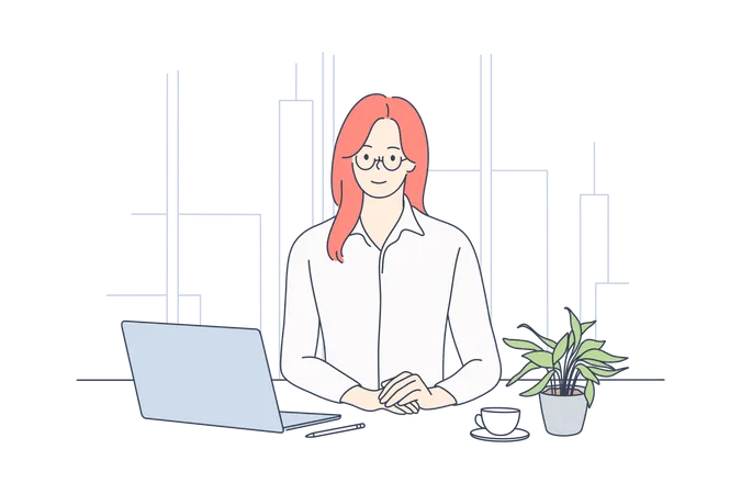 Femme d'affaires au bureau  Illustration