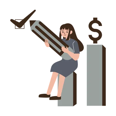 Femme d'affaires avec liste de contrôle de croissance des bénéfices  Illustration