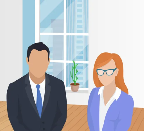 Femme d'affaires avec des lunettes et homme d'affaires au bureau  Illustration