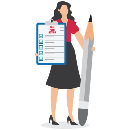 Femme d'affaires avec liste de contrôle des objectifs à atteindre  Illustration