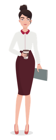 Femme affaires, boire, café  Illustration