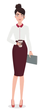 Femme affaires, boire, café  Illustration