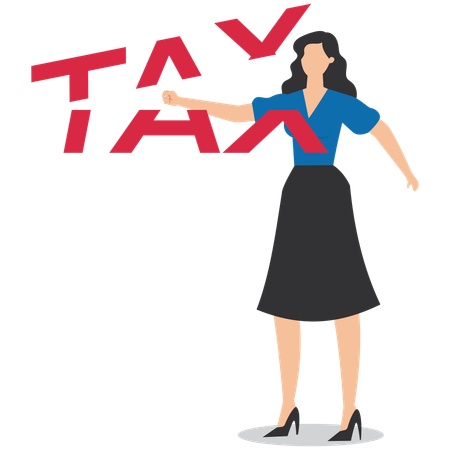 Une femme d'affaires brise l'alphabet TAX  Illustration