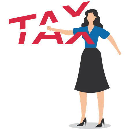 Une femme d'affaires brise l'alphabet TAX  Illustration