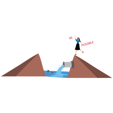 Femme d'affaires changeant impossible en texte possible au sommet de la montagne  Illustration