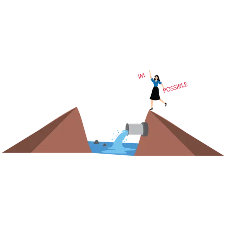 Femme d'affaires changeant impossible en texte possible au sommet de la montagne  Illustration