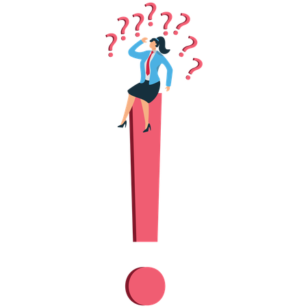 Femme d'affaires confuse entourée de points d'interrogation  Illustration