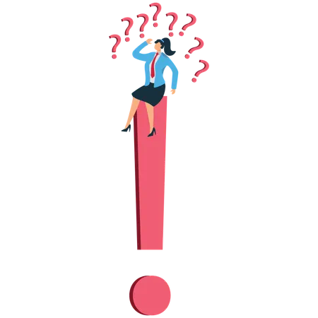 Femme d'affaires confuse entourée de points d'interrogation  Illustration