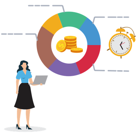 Femme d'affaires consultant l'allocation du budget de l'entreprise  Illustration