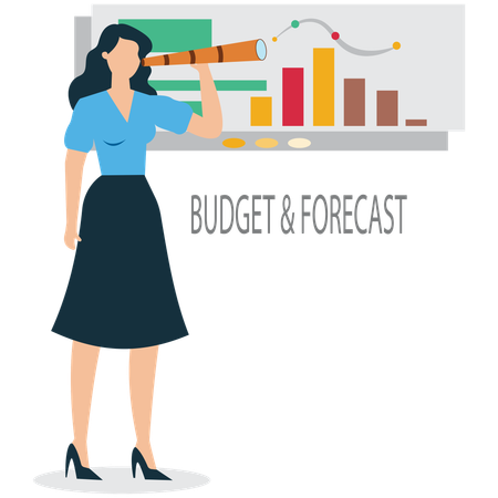 Femme d'affaires consultant les prévisions budgétaires de l'entreprise  Illustration