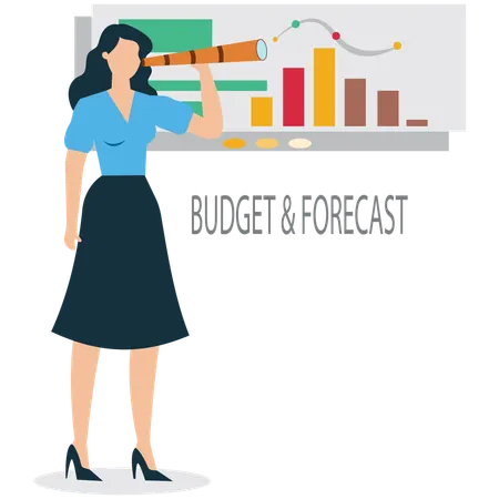 Femme d'affaires consultant les prévisions budgétaires de l'entreprise  Illustration