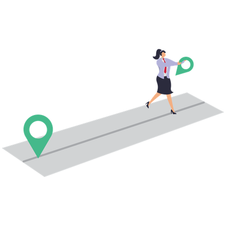 Femme d'affaires créant son propre parcours commercial  Illustration