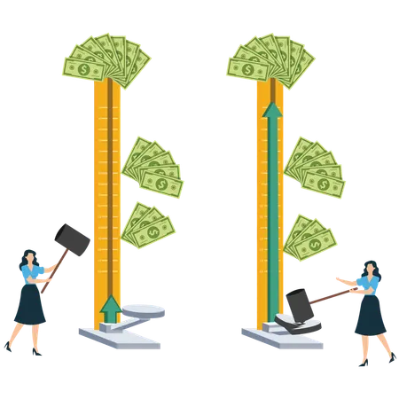 Femme d'affaires cultivant un arbre à argent  Illustration