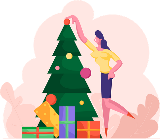 Femme d'affaires décorant l'arbre de Noël  Illustration