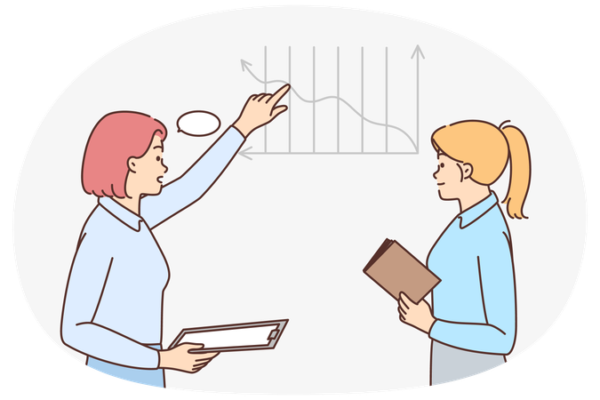 Une femme d'affaires discute d'un diagramme au bureau  Illustration