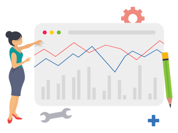 Femme d'affaires faisant une analyse commerciale  Illustration