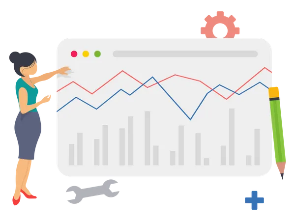 Femme d'affaires faisant une analyse commerciale  Illustration