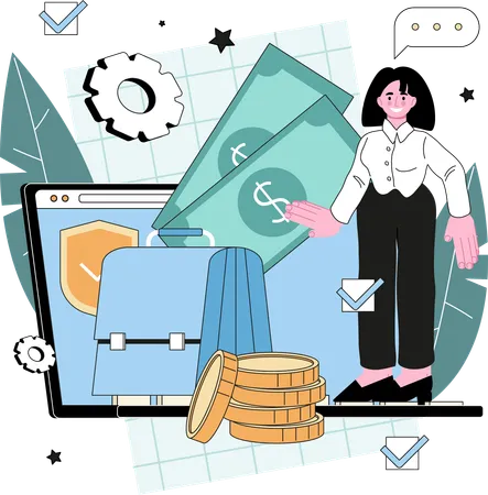 Femme d'affaires effectuant un travail d'audit d'entreprise  Illustration