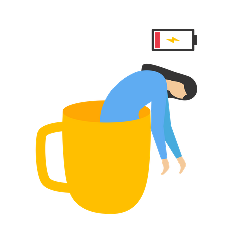 Femme d'affaires dort dans une grande tasse de café  Illustration