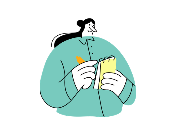 Femme d'affaires écrivant des notes d'idée de démarrage  Illustration