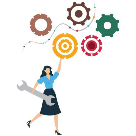 Femme d'affaires spécialisée dans l'optimisation des processus et l'ingénierie des systèmes  Illustration