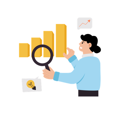 Femme d'affaires effectuant une analyse graphique de données  Illustration