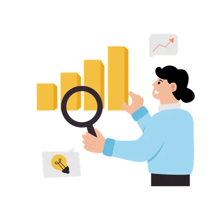 Femme d'affaires effectuant une analyse graphique de données  Illustration