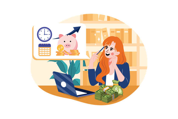 Femme d'affaires élaborant une stratégie financière  Illustration