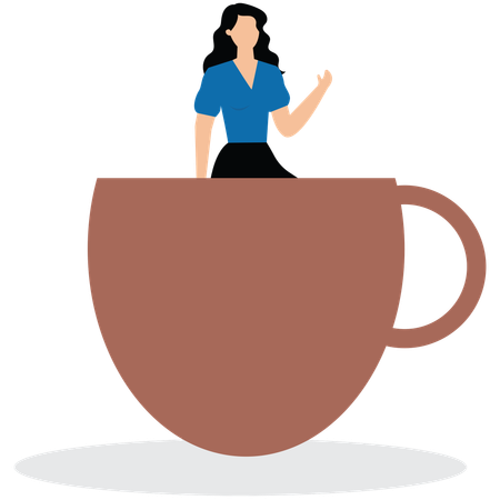 Femme d'affaires endormie dans une grande tasse de café  Illustration