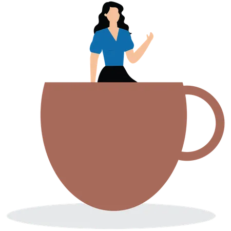 Femme d'affaires endormie dans une grande tasse de café  Illustration