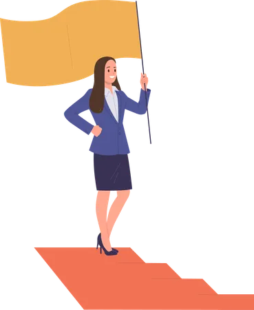 Personnage d'entrepreneur femme d'affaires avec drapeau gagnant dans le défi des chefs d'entreprise  Illustration