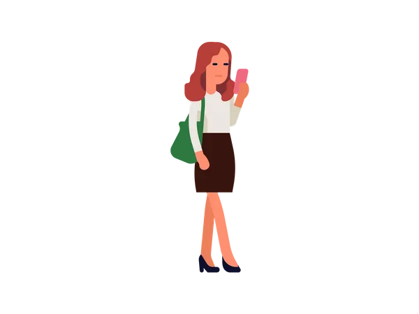 Femme d'affaires envoyant des SMS sur mobile  Illustration