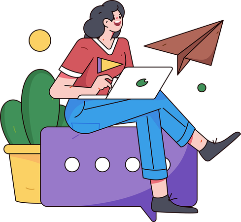 Femme d'affaires envoyant des e-mails aux clients  Illustration