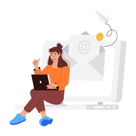 Femme d'affaires envoyant des e-mails professionnels  Illustration