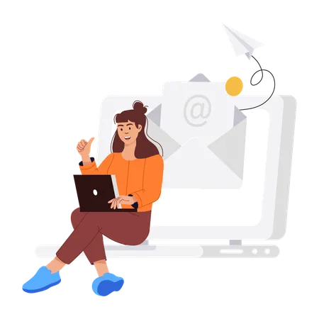 Femme d'affaires envoyant des e-mails professionnels  Illustration