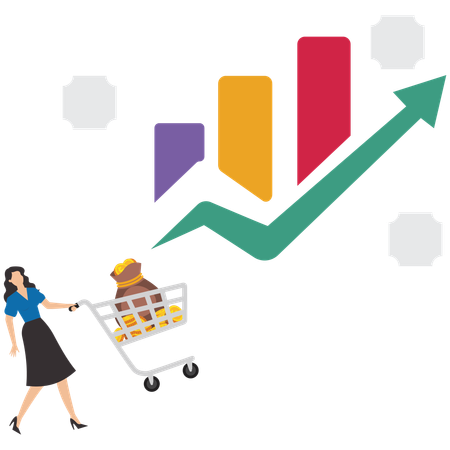 Femme d'affaires examinant un graphique d'analyse de données  Illustration