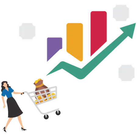 Femme d'affaires examinant un graphique d'analyse de données  Illustration