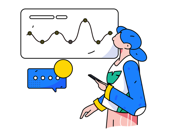 Femme d'affaires examinant des données d'analyse  Illustration