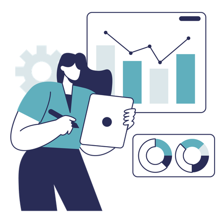 Femme d'affaires faisant l'analyse de données  Illustration